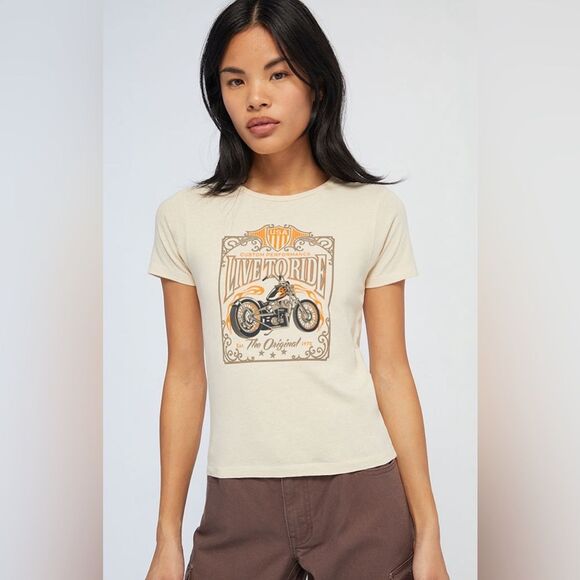 Pacsun Golden Hour Y2K Live To Ride Moto Baby T-Shirt Womens Size XS - Picture 1 of 5